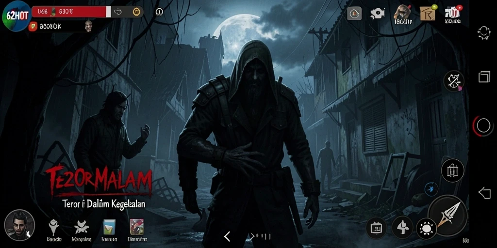 Tampilan gameplay mencekam di 62HOT, penuh ketegangan dan kejutan.