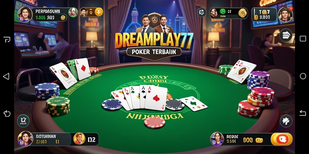 Screenshot utama <strong>DREAMPLAY77</strong> yang memperlihatkan gameplay Poker yang seru.