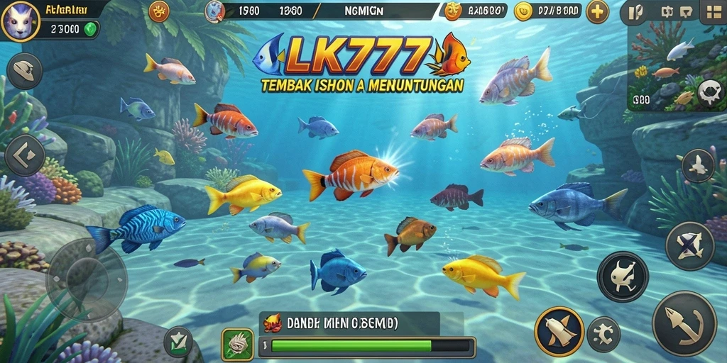 Screenshot utama LK777 menampilkan aksi seru menembak ikan yang menggetarkan.