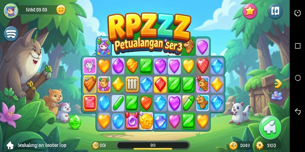 Screenshot utama RPZZZ menampilkan gameplay Match-3 yang seru.